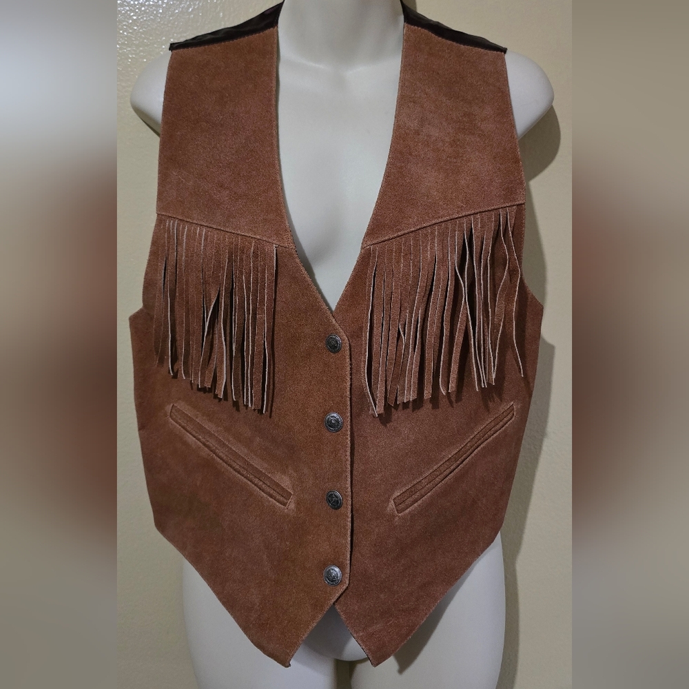 Brown Fringe Suede Vest with Western Flair